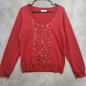 Calvin Klein Red Wool Blend Sequin Sweater size Large